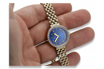 14-кв Желтое золото, Синия Женская Часы Генева Подарок Леди lw101ydb