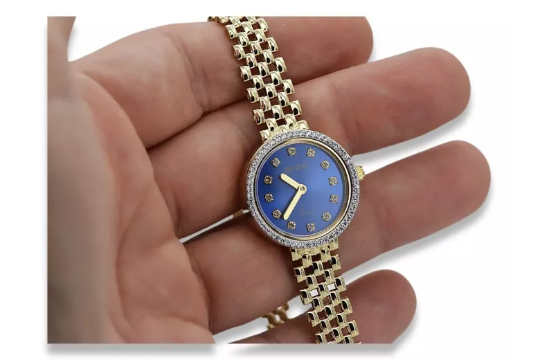 Reloj de dama Geneve en oro amarillo de 14 quilates con azul regalo para mujer lw101ydb