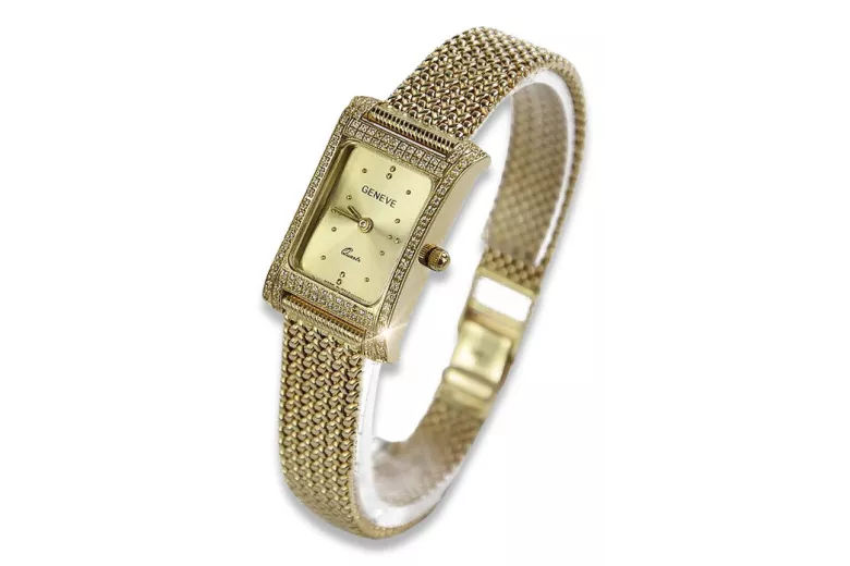 Goldene Damen Armbanduhr Geneve in 14k 585 Gelbgold lw002y&lbw003y