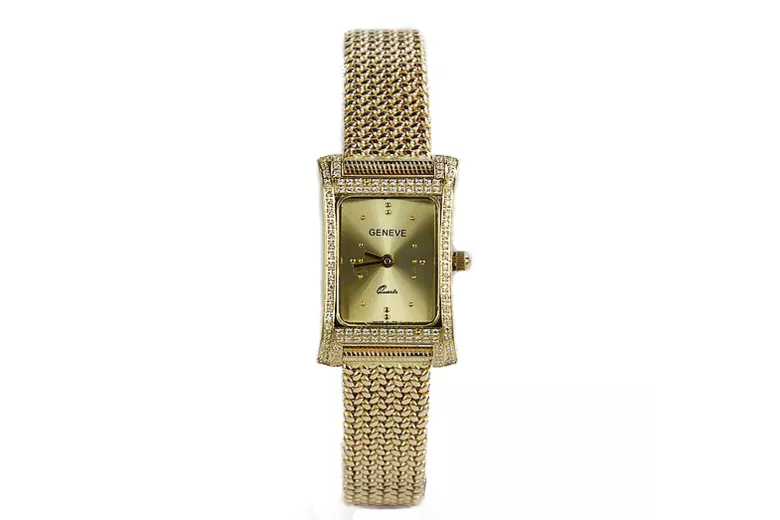 Goldene Damen Armbanduhr Geneve in 14k 585 Gelbgold lw002y&lbw003y