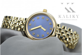 Italian Yellow Gold Geneve Lady Gift Blue Dia 14K Yellow Gold Watch lw011ydb