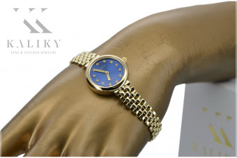 Italian Yellow Gold Geneve Lady Gift Blue Dia 14K Yellow Gold Watch lw011ydb