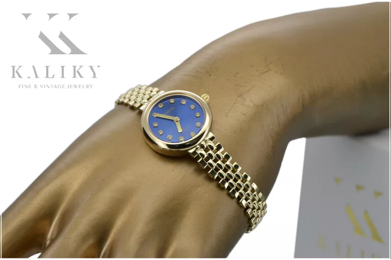 14 Karat Gelbgold, Blaue Geneve Damen Geschenkuhr lw011ydb