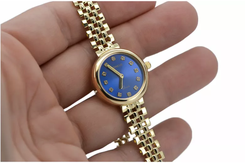 14 Karat Gelbgold, Blaue Geneve Damen Geschenkuhr lw011ydb