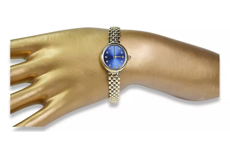 Montre Geneve Lady Cadeau en Or Jaune 14 carats, Bleu lw011ydb