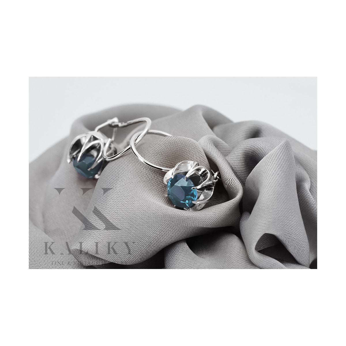 Boucles d'oreilles en argent sterling 925, Aigue-marine Vintage vec062s