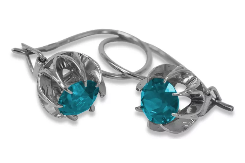 Boucles d'oreilles en argent sterling 925, Aigue-marine Vintage vec062s