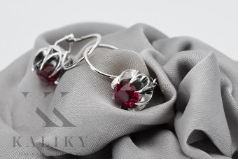 Boucles d'oreilles en argent sterling 925, Rubis vec062s