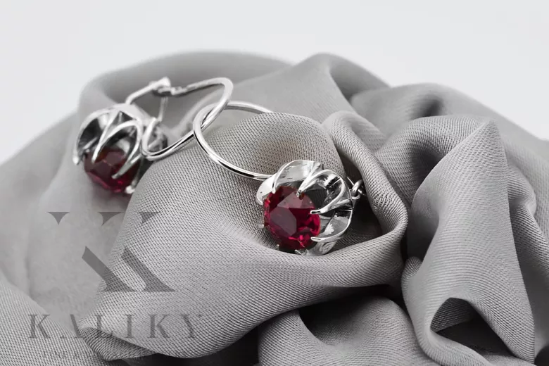 Sterling Silver 925, Ruby & Sapphire Vintage Earrings vec062s