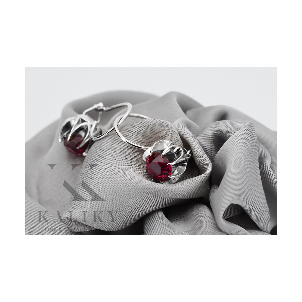 Boucles d'oreilles en argent sterling 925, Rubis vec062s