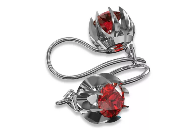 Boucles d'oreilles en argent sterling 925, Rubis vec062s