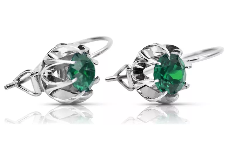 Sterling Silver 925, Emerald Vintage Earrings vec062s