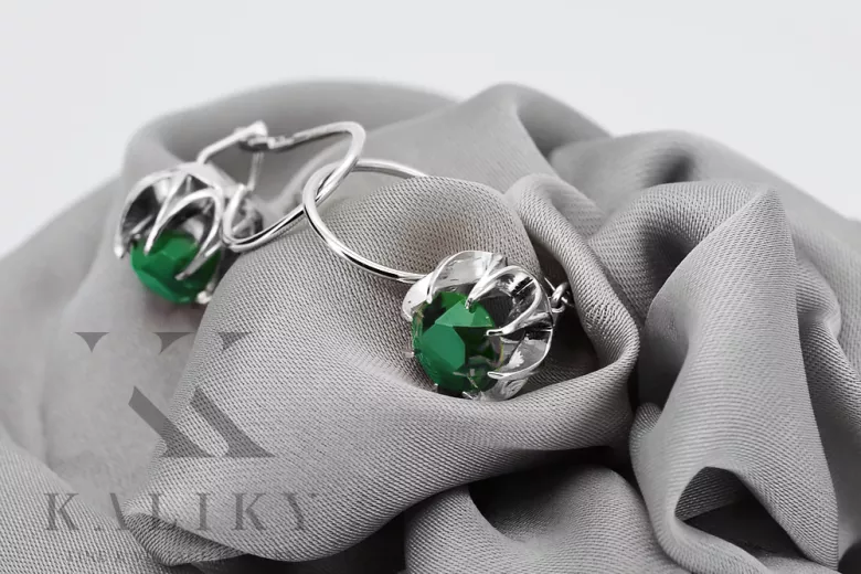 Sterling Silver 925, Emerald Vintage Earrings vec062s