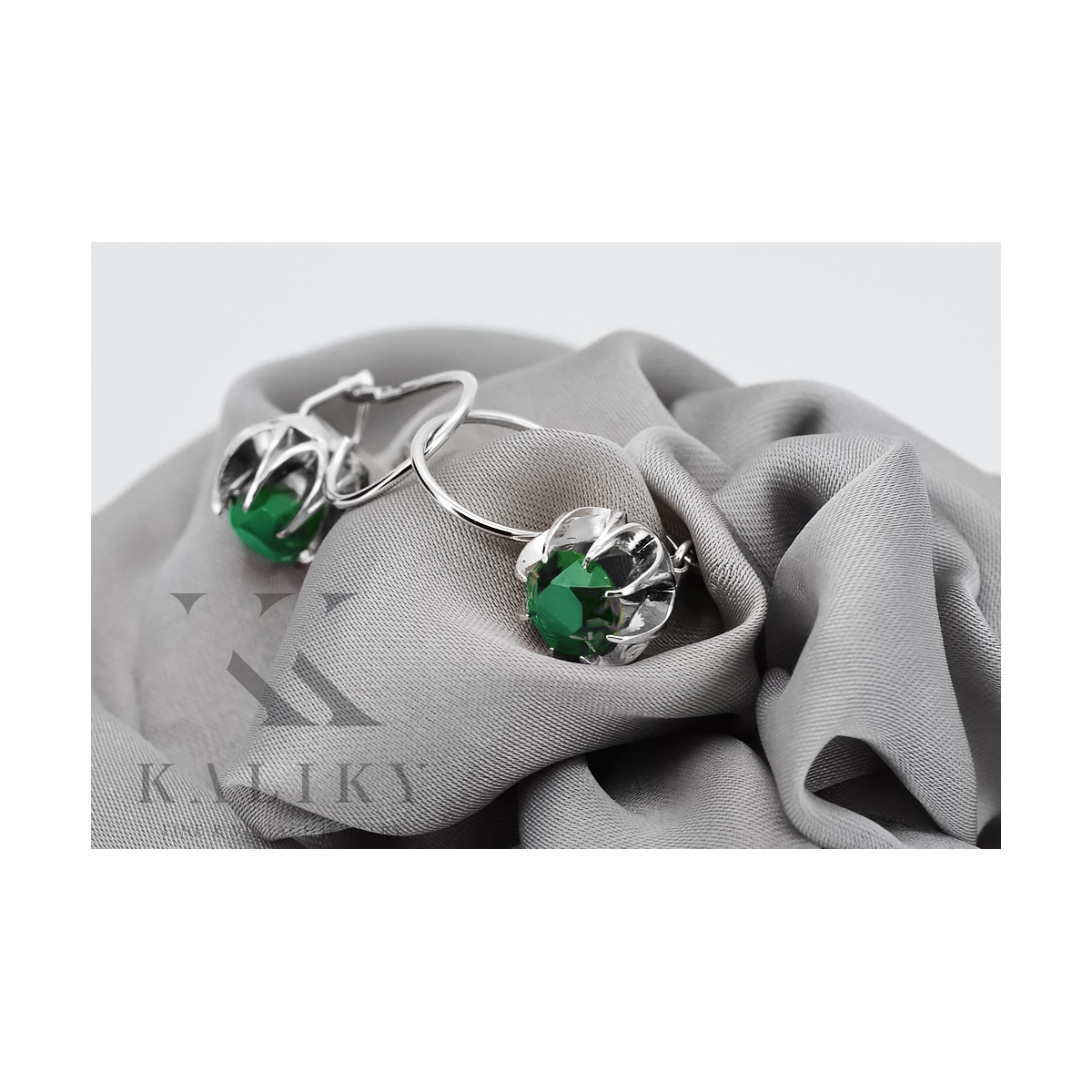 Boucles d'oreilles en argent sterling 925, Pierre Émeraude vec062s