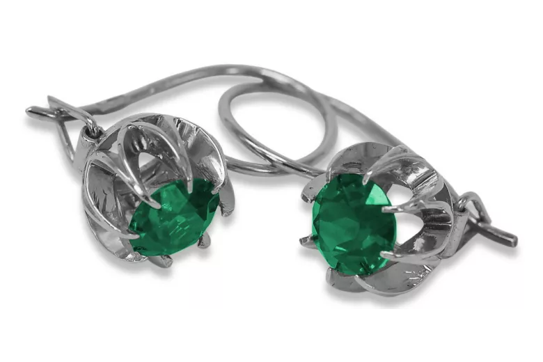 Sterling Silver 925, Emerald Vintage Earrings vec062s