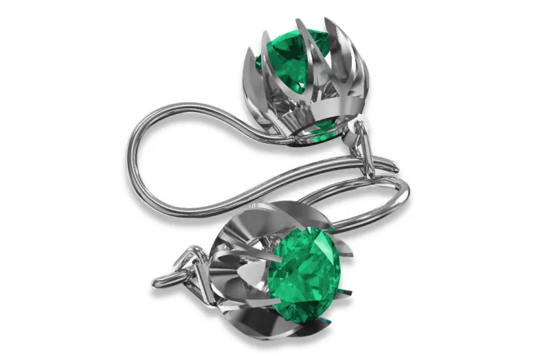 Sterling Silver 925, Emerald Vintage Earrings vec062s