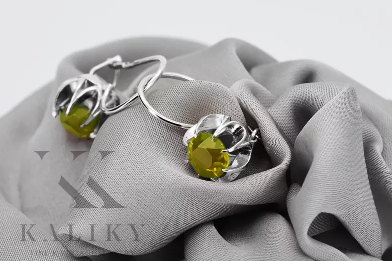 Sterling Silver 925, Yellow Peridot Vintage Earrings vec062s