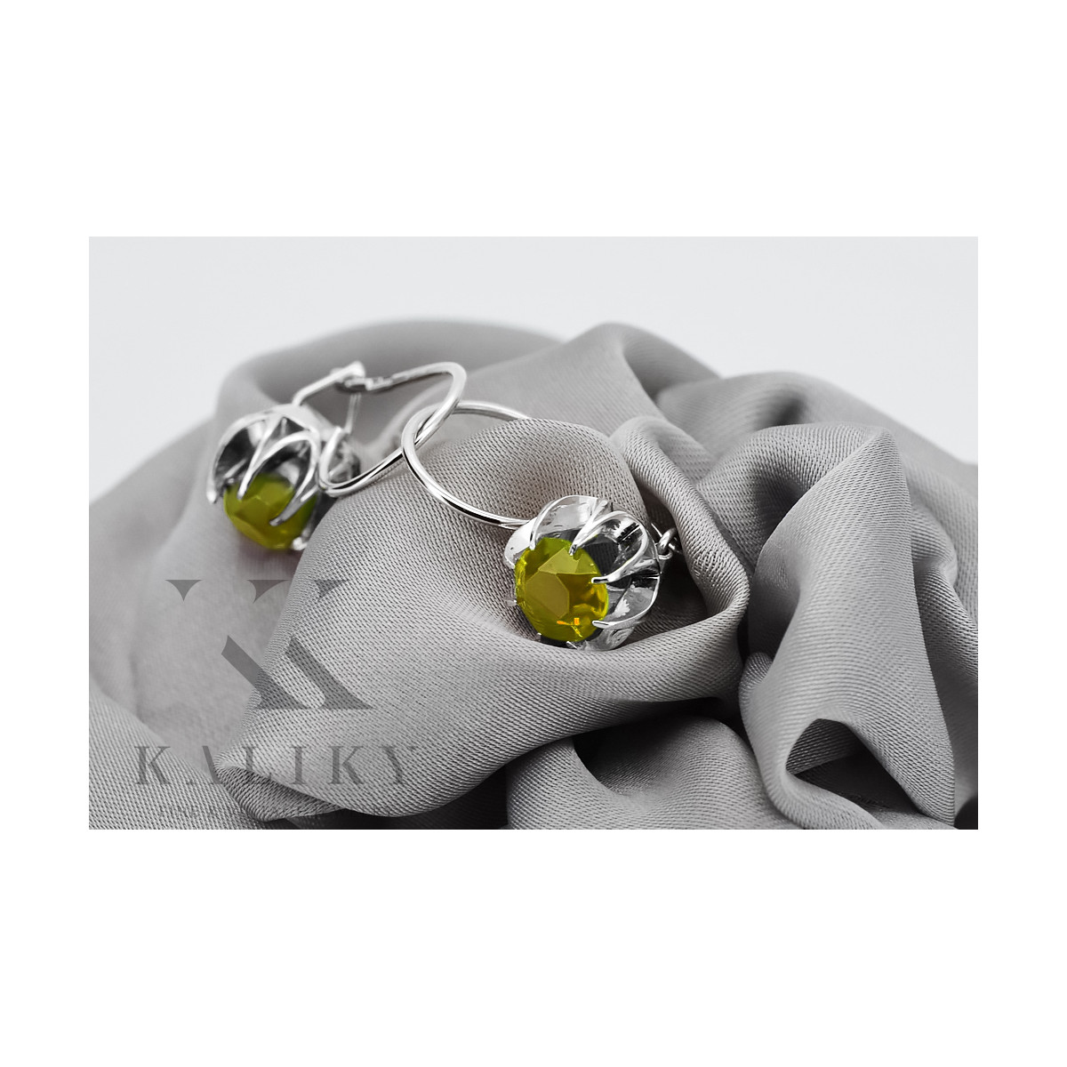 Boucles d'oreilles en argent sterling 925, Péridot jaun vec062s