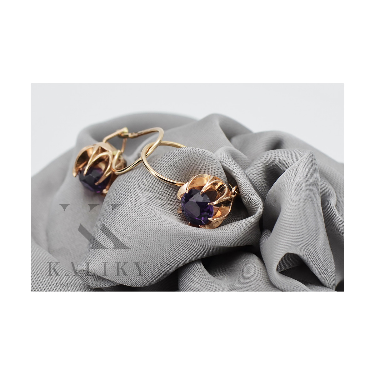 Boucles d'oreilles en argent vintage plaqué or rose, Alexandrite vec062rp