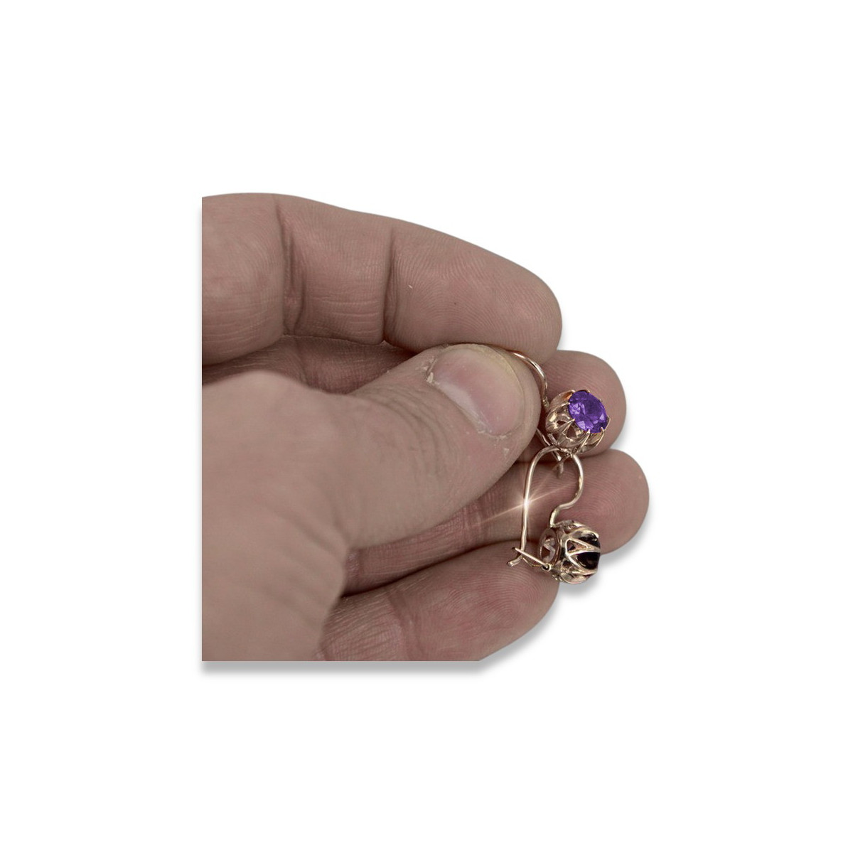 Boucles d'oreilles en argent vintage plaqué or rose, Alexandrite vec062rp