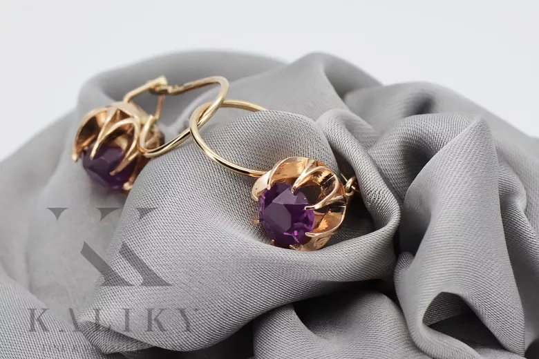 Sterling Silver Rose Gold Plated Amethyst Earrings vec062rp