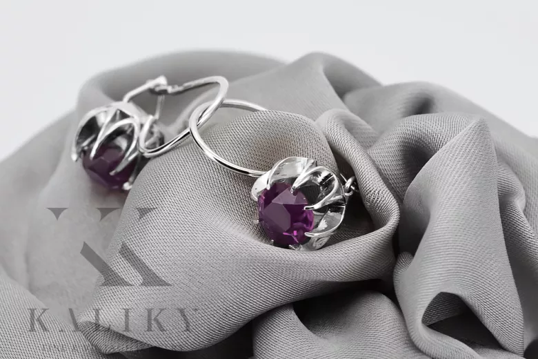 Sterling Silver 925, Amethyst Drop Earrings vec062s