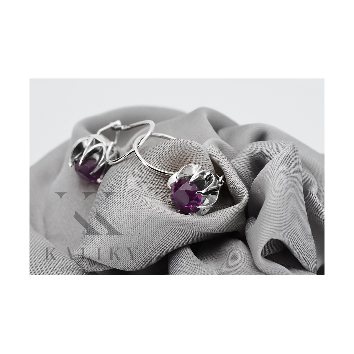 Boucles d'oreilles en argent sterling 925, Améthyste Vintage. vec062s