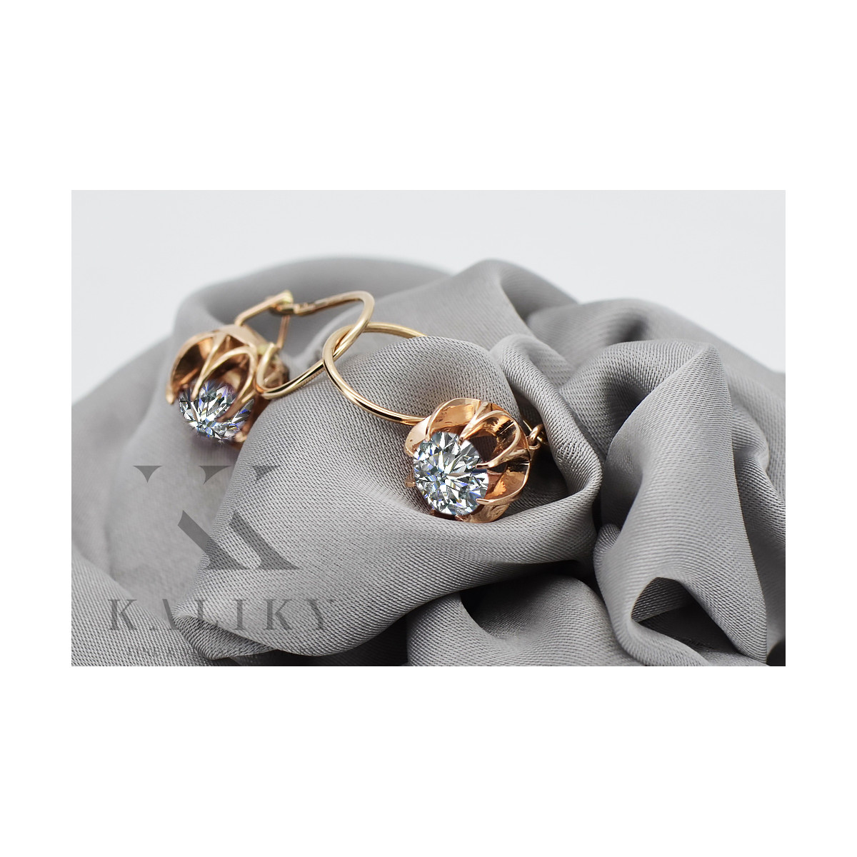 Boucles d'oreilles en argent vintage plaqué or rose, Zircons vec062rp