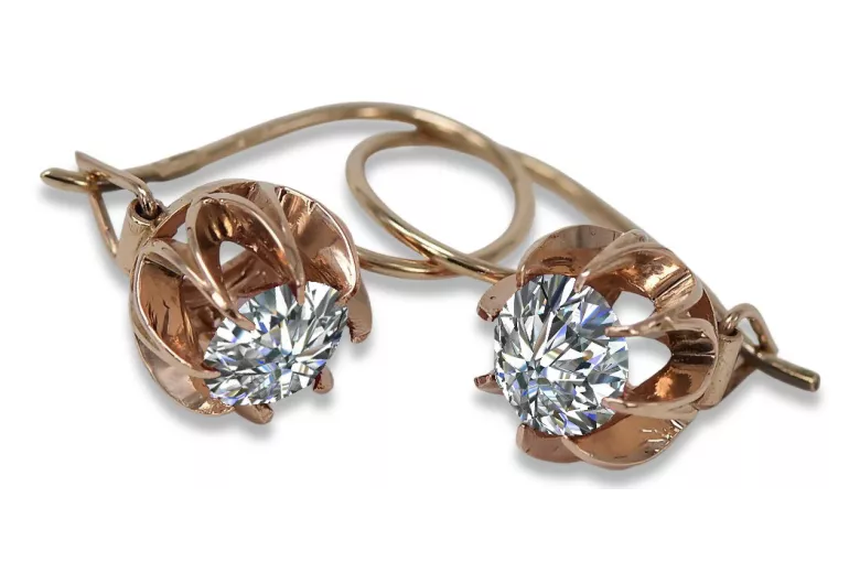 Boucles d'oreilles en argent vintage plaqué or rose, Zircons vec062rp