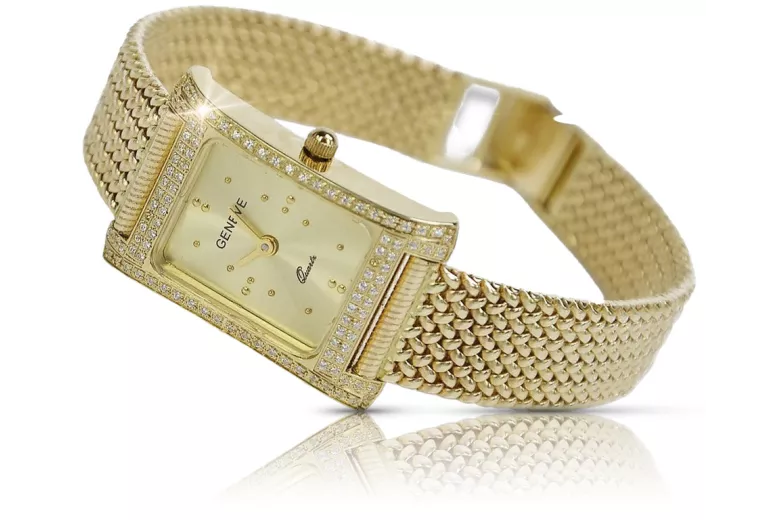 Goldene Damen Armbanduhr Geneve in 14k 585 Gelbgold lw002y&lbw003y