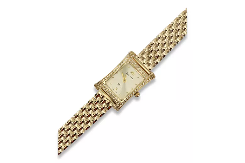 Żółty Zegarek Damski Złoty 14k 585 Geneve lw002ydg&lbw004y