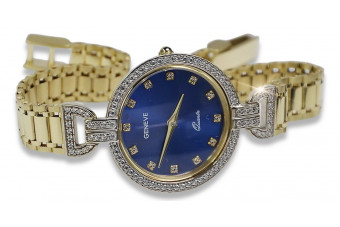 "14 Karat Gelbgold Damen Uhr, Blaue Geschenkidee aus Genf" lw004ydbl