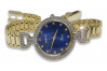 14K Yellow Gold Blue Dia Lady Watch Geneve Gift lw004ydbl