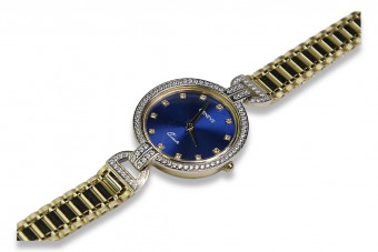 "14 Karat Gelbgold Damen Uhr, Blaue Geschenkidee aus Genf" lw004ydbl