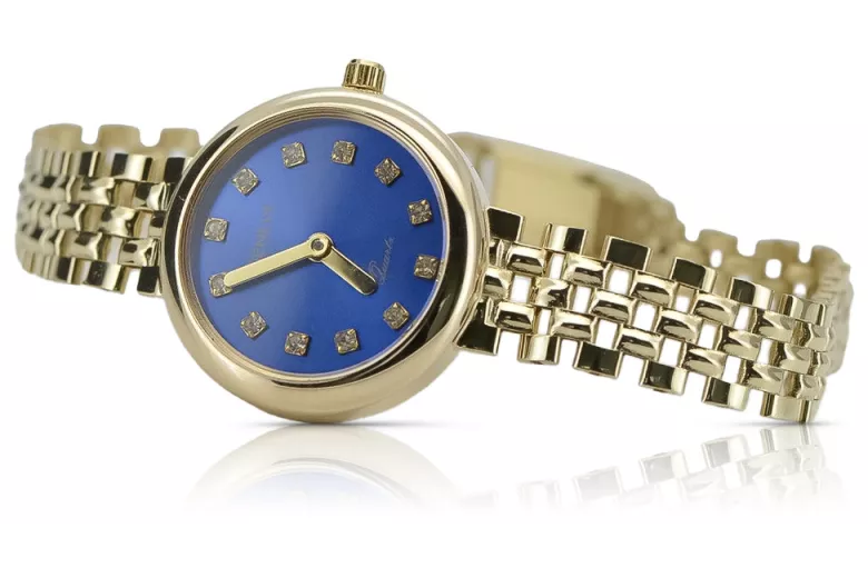 14 Karat Gelbgold, Blaue Geneve Damen Geschenkuhr lw011ydb