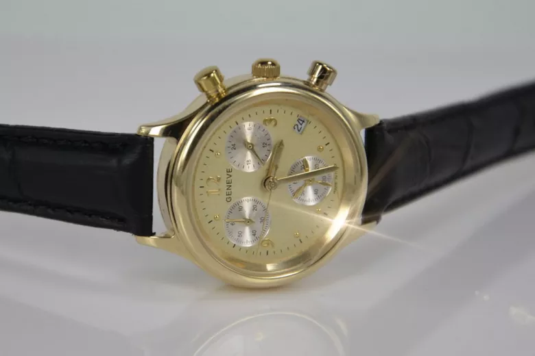 Gold men's watch Geneve ★ zlotychlopak.pl ★ Gold purity 585 333 Low Price!