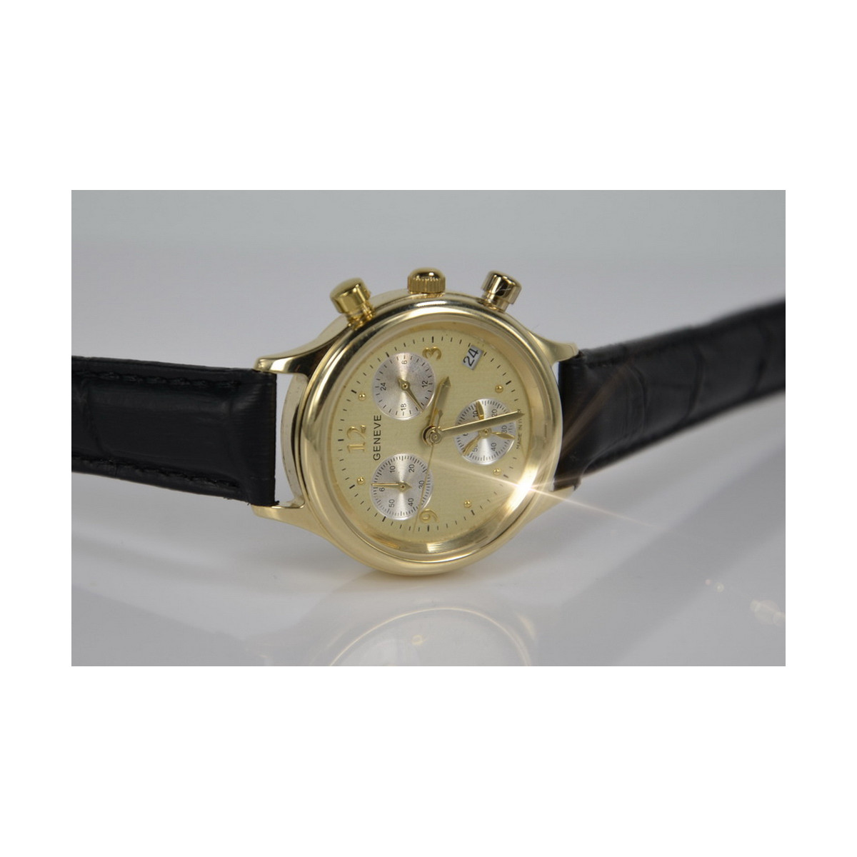 Gold men's watch Geneve ★ zlotychlopak.pl ★ Gold purity 585 333 Low Price!