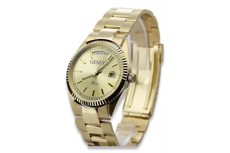 Gold men's watch Geneve ★ zlotychlopak.pl ★ Gold purity 585 333 Low Price!