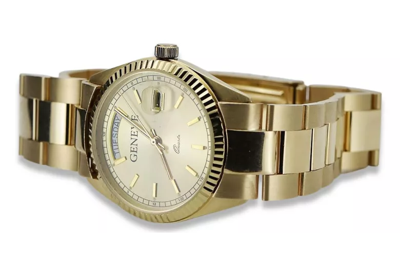 Gold men's watch Geneve ★ zlotychlopak.pl ★ Gold purity 585 333 Low Price!