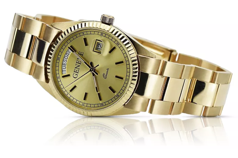 Gold men's watch Geneve ★ zlotychlopak.pl ★ Gold purity 585 333 Low Price!