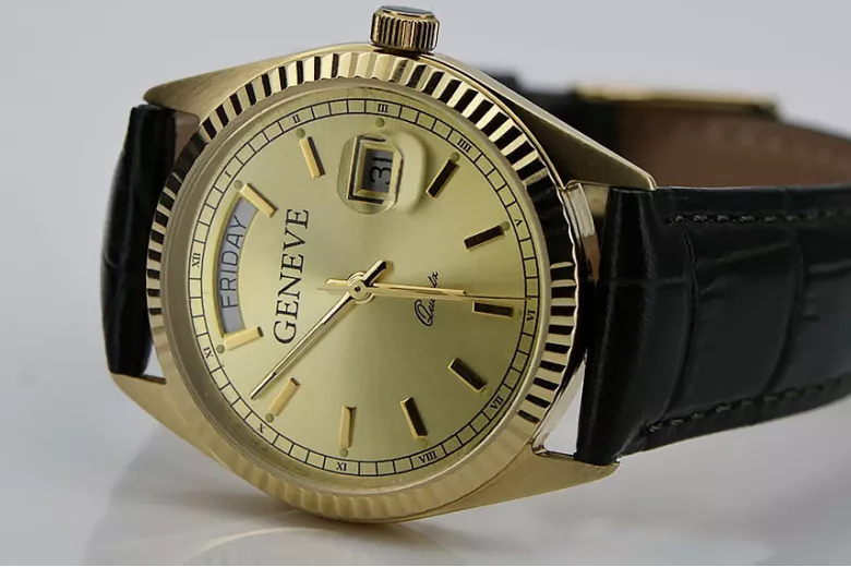 Reloj de oro para hombre Geneve ★ https://zlotychlopak.pl/es/ ★ Pureza del oro 585 333 ¡Precio bajo!