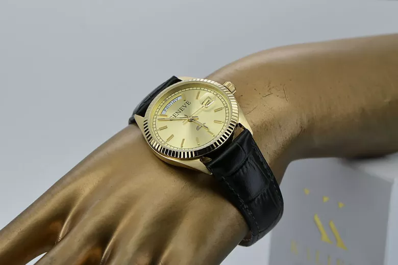 Gold men's watch Geneve ★ zlotychlopak.pl ★ Gold purity 585 333 Low Price!