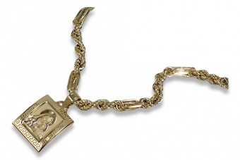 Collier en or 14 carats avec médaille Mère de Dieu et chaîne Corda Figaro pm001yM&cc004y50