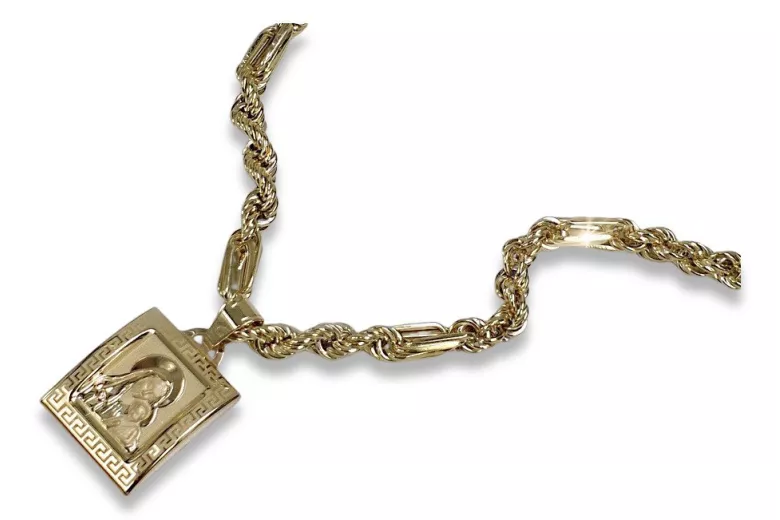 Collier en or 14 carats avec médaille Mère de Dieu et chaîne Corda Figaro pm001yM&cc004y50