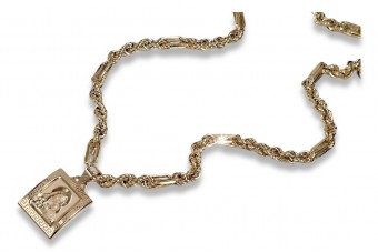 Collier en or 14 carats avec médaille Mère de Dieu et chaîne Corda Figaro pm001yM&cc004y50