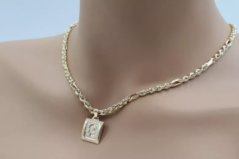 Collier en or 14 carats avec médaille Mère de Dieu et chaîne Corda Figaro pm001yM&cc004y50