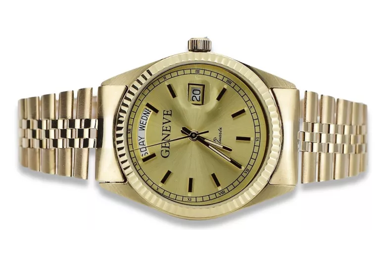 Желтое золото 14k 585 мужские наручные часы Geneve mw013ydy&mbw018y