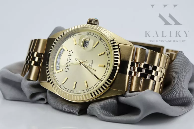 Gold men's watch Geneve ★ zlotychlopak.pl ★ Gold purity 585 333 Low Price!