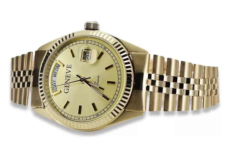 Gold men's watch Geneve ★ zlotychlopak.pl ★ Gold purity 585 333 Low Price!