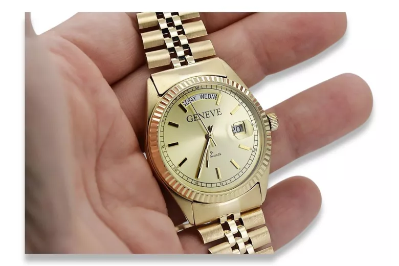 Желтое золото 14k 585 мужские наручные часы Geneve mw013ydy&mbw018y